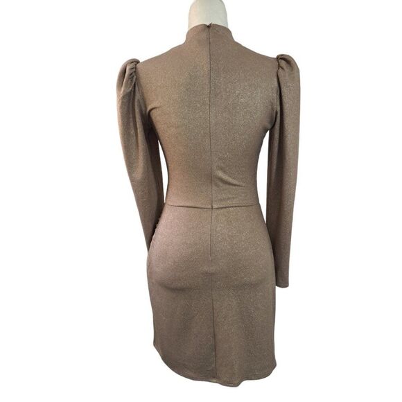 Reformation Lexi Mini Women's Small Long Puff Sleeve Mock Neck Ruched Tan Gold - Picture 4 of 8